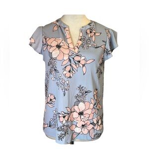 Calvin Klein capped sleeve flowered blouse
